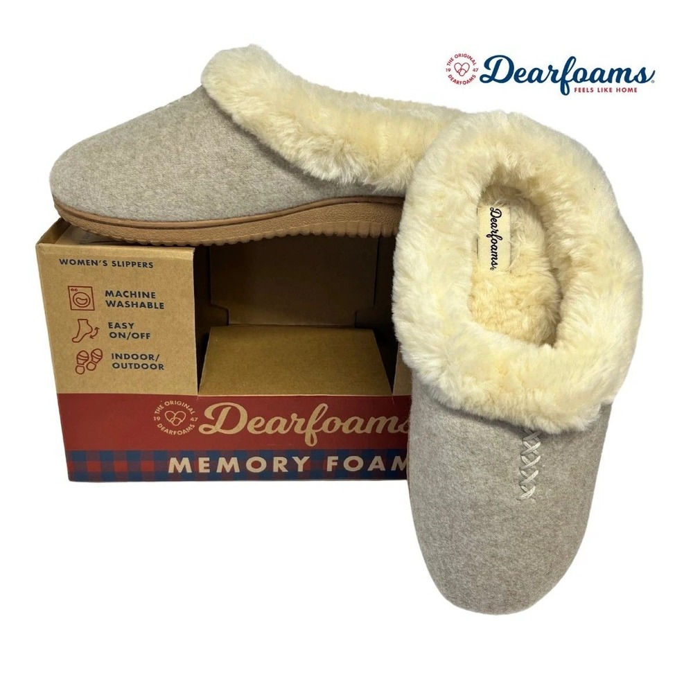 Dearfoams Womens Memory Foam Clog Slippers Oatmeal Heather Small 5-6 NEW - Picture 4 of 9